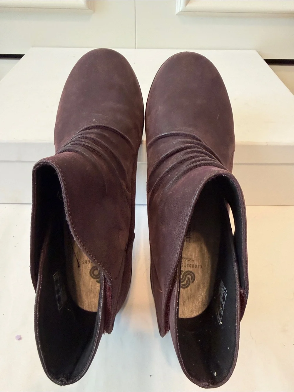 Women’s Clark’s Cloudsteppers Casual Burgundy Ankle Boots - Slip-On Comfort